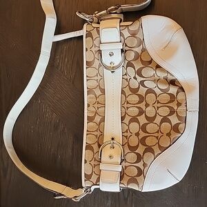 Coach Signature Shoulder Bag Canvas Leather Beige